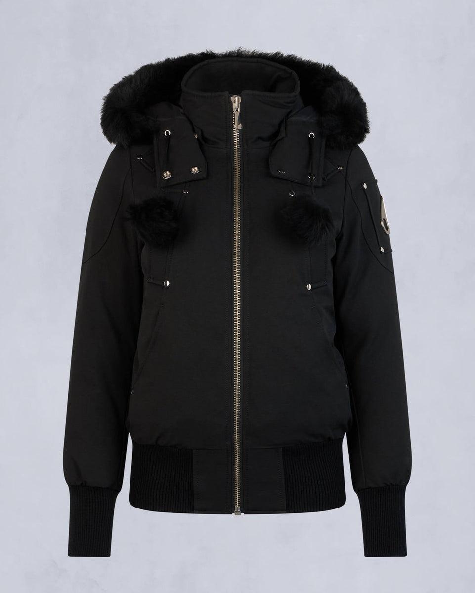Moose Knuckles Womens Debbie Bomber in Black with Black Shearling Product Image