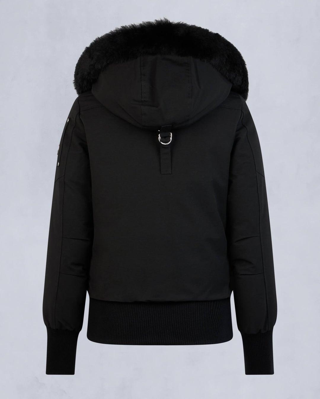 Moose Knuckles Womens Debbie Bomber in Black with Black Shearling Product Image
