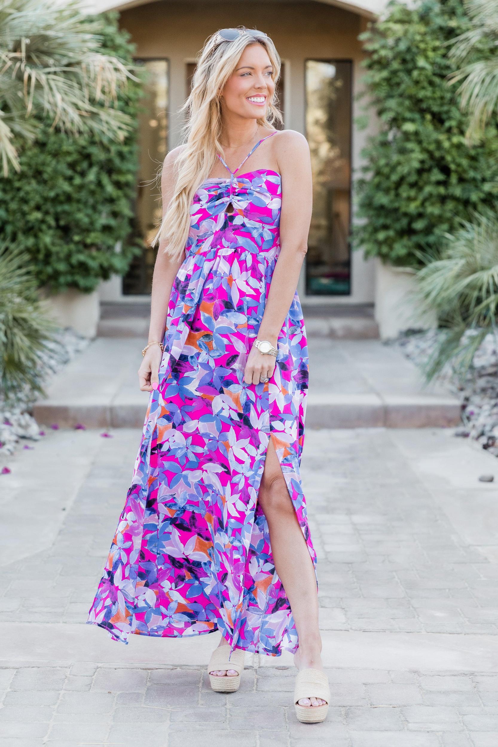 Soak In The Sun Purple Tropical Print Maxi Dress FINAL SALE Product Image