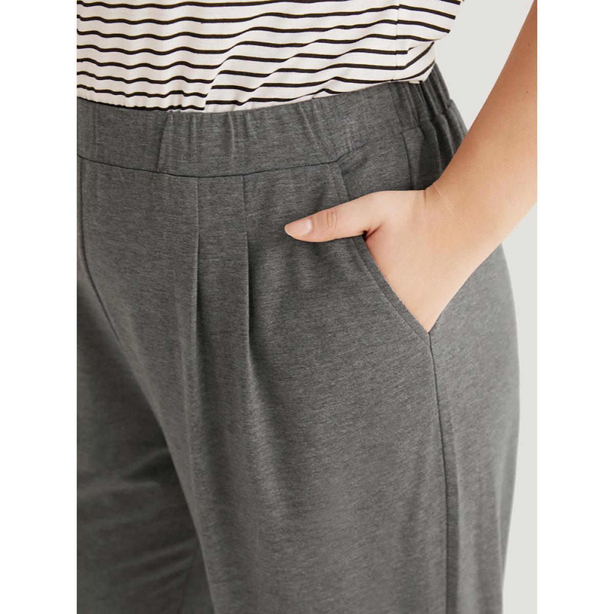 Plain Pocket Elastic Waist Carrot Sweatpants DarkGray Plus Size Women Casual Dailywear Plain 28/5X Bloomchic Product Image