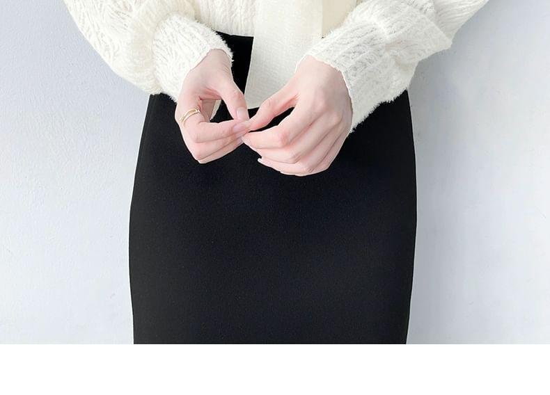Long-Sleeve Tie-Neck Plain Blouse Product Image