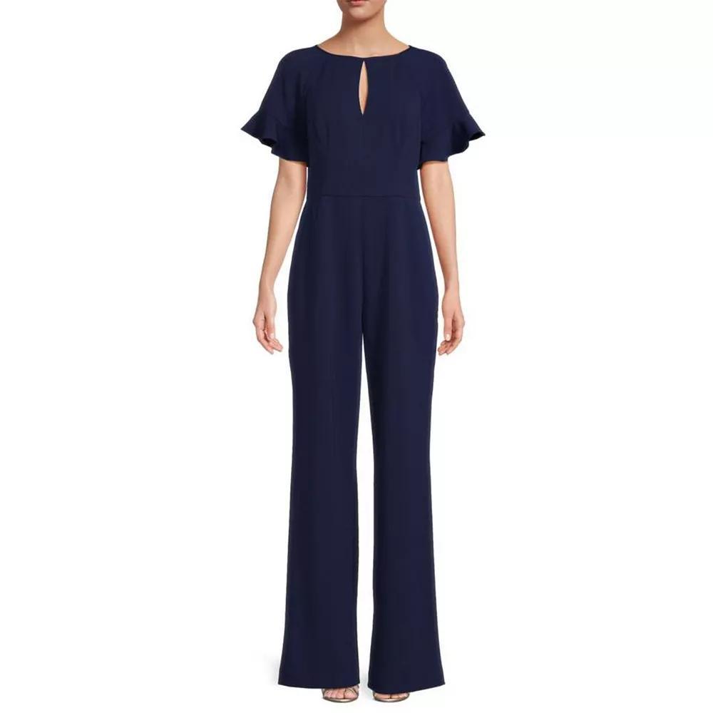 Women's Focus By Shani Flutter Sleeve Knit Jumpsuit, Size: 6, Blue Product Image