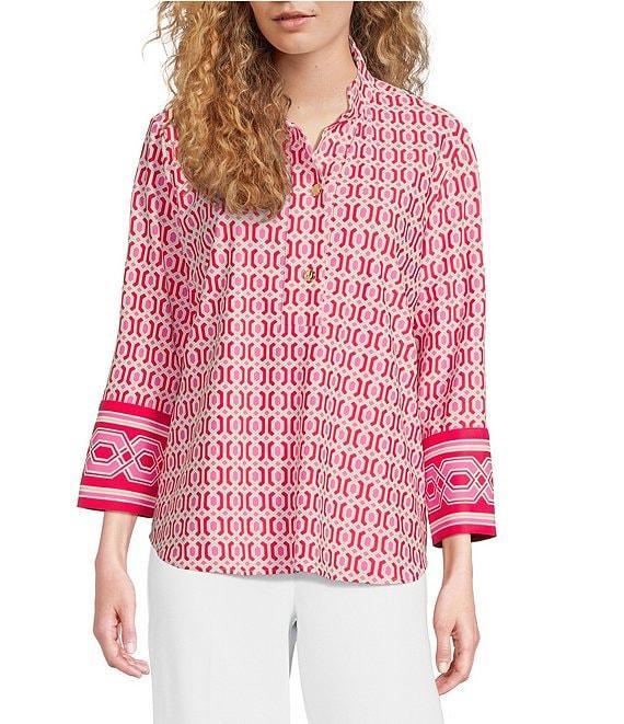 Jude Connally Belinda Terrace Geo Print Jude Cloth Stretch Knit Wrinkle-Free Stand Collar Stand Collar 3/4 Sleeve Top Product Image