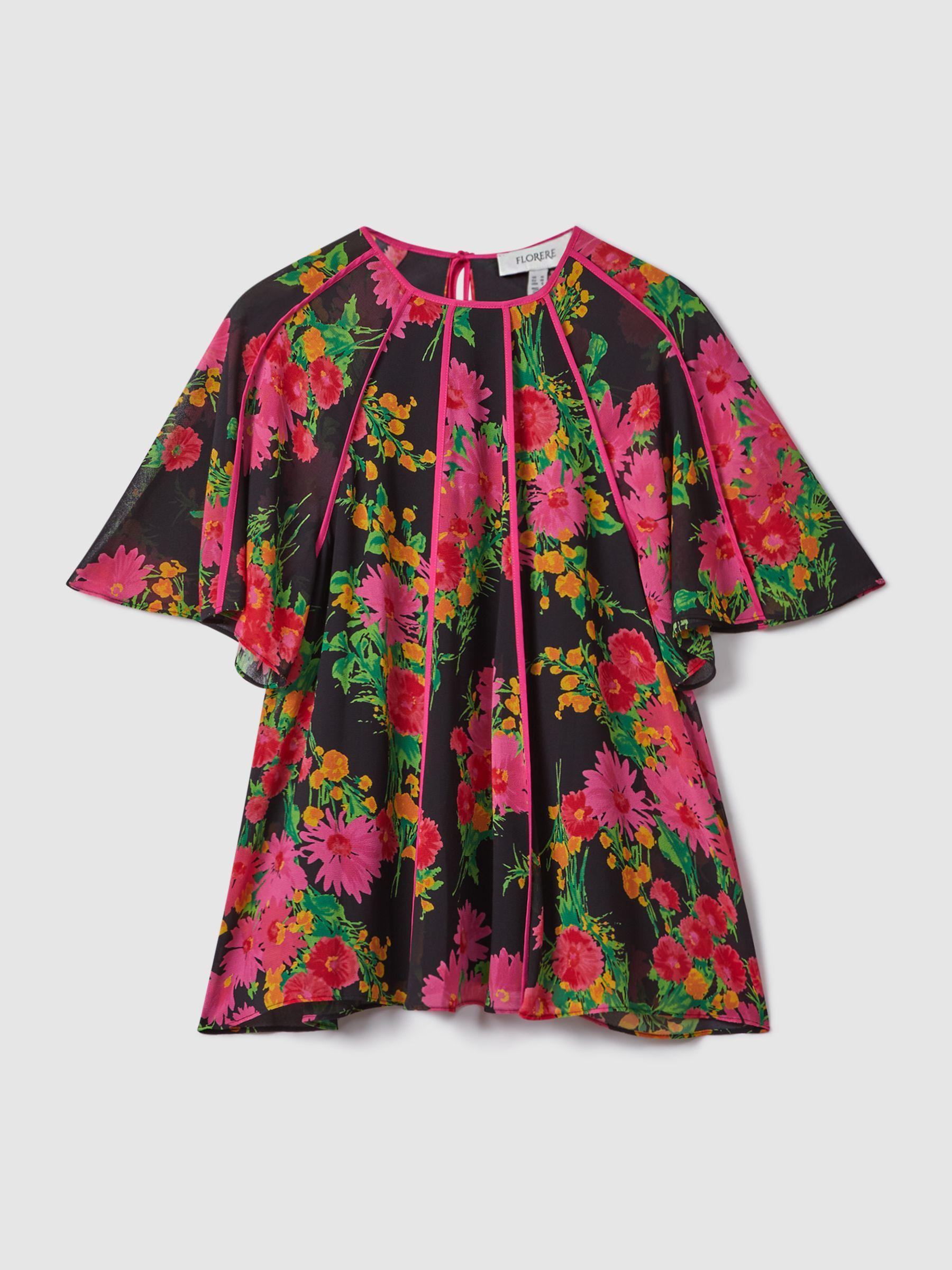 Florere Printed Flare Sleeve Blouse in Pink/Black Product Image