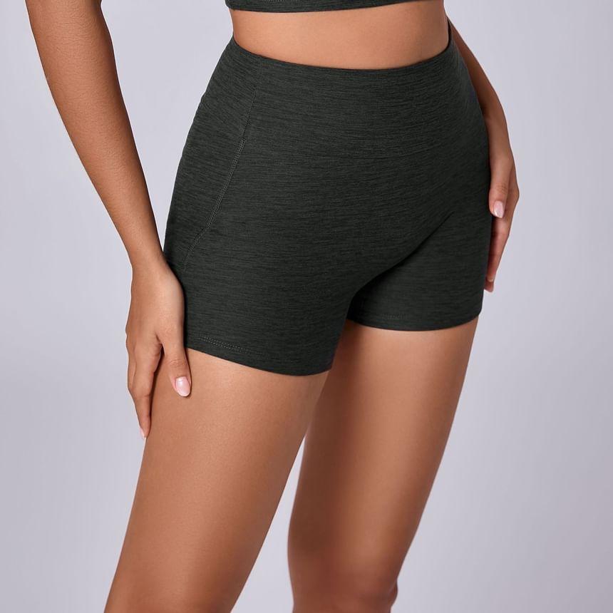 High Waist Melange Biker Shorts Product Image