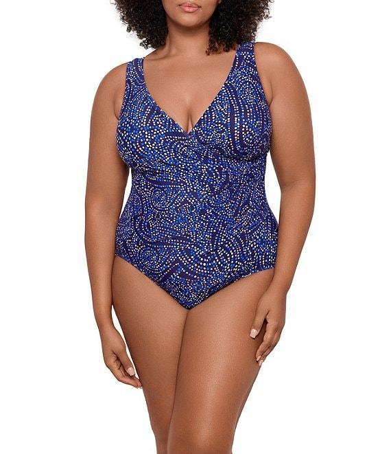 Miraclesuit Plus Size Spotlight Oceanus V-Neck One Piece Swimsuit Product Image