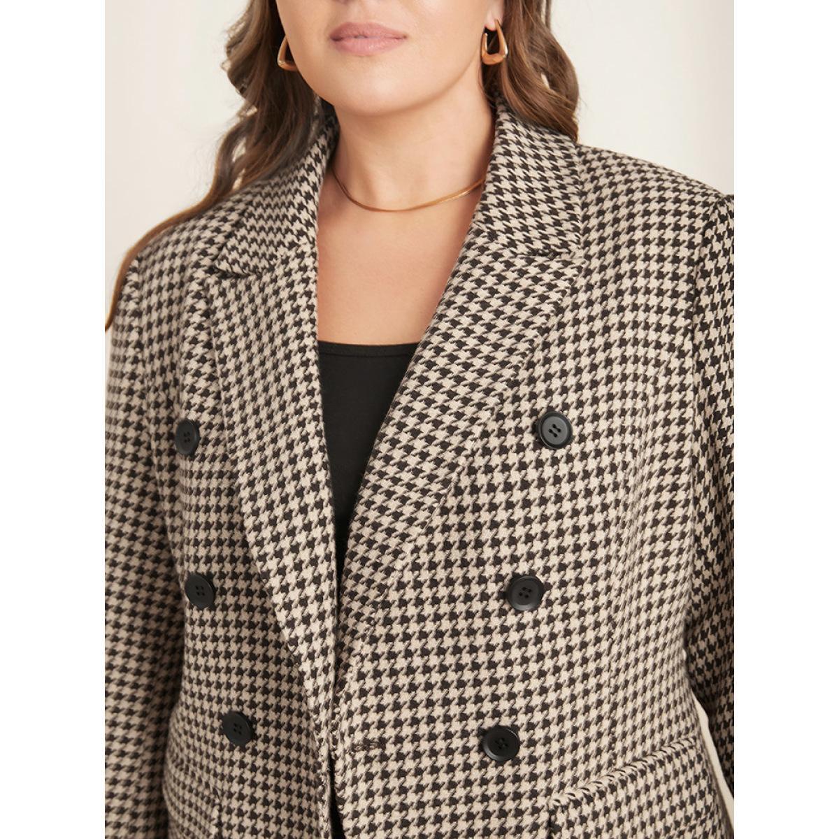 Plus Size Houndstooth Suit Collar Pocket Button Down Coat Women LightBrown Office Button Ladies Work Winter Coats BloomChic 10/M Product Image