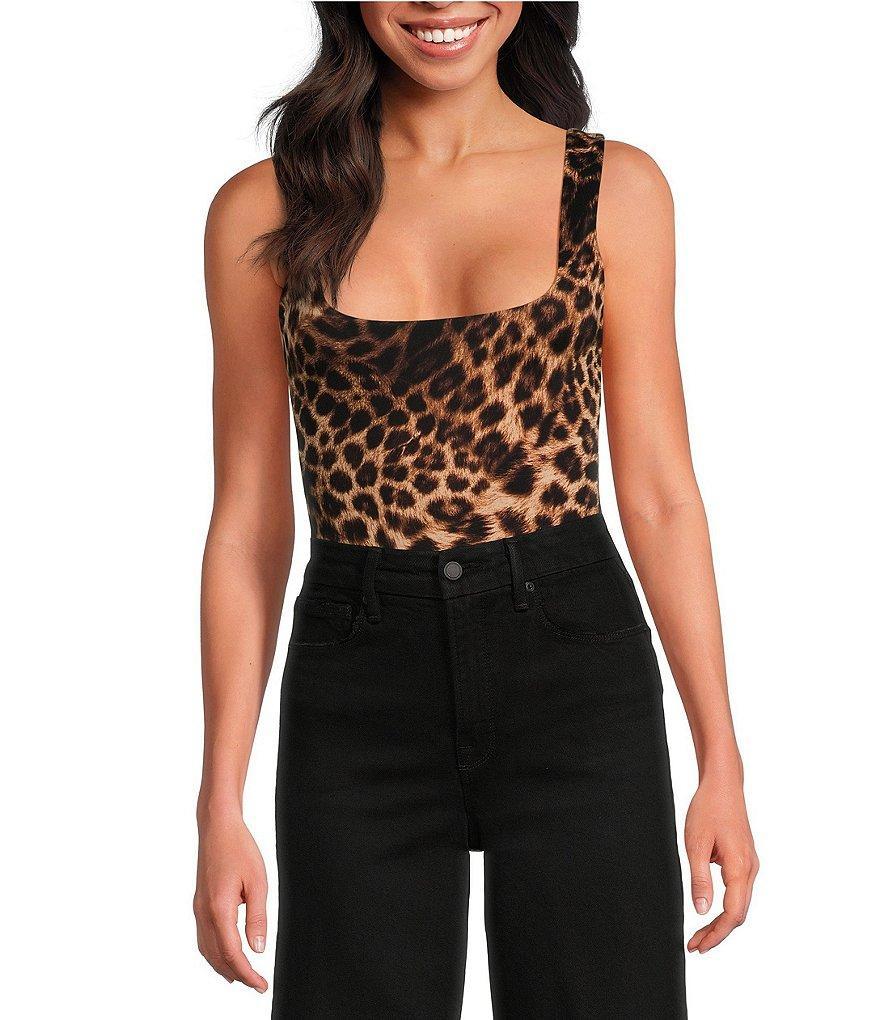 Good American Scuba Modern Tank Animal Print Square Neck Sleeveless Knit Bodysuit Product Image
