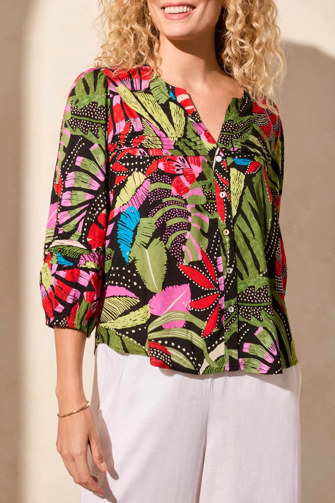 3/4 Sleeve Button Front Blouse Product Image