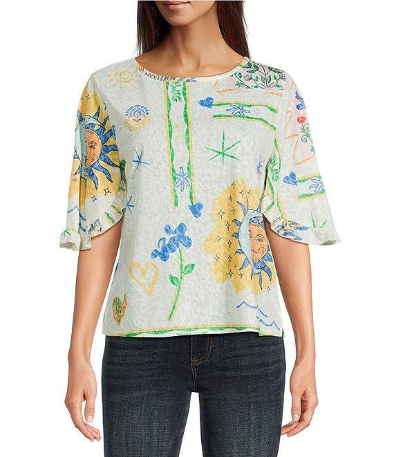 Tru Luxe Jeans Novelty Burnout Jersey Tie Neck Flutter Sleeve Tunic Product Image