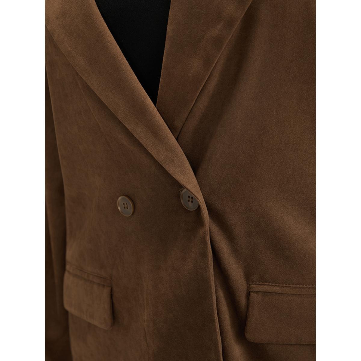 Plus Size Solid Pocket Suit Collar Double Button Blazer Brown Women Dailywear Plain Pocket Sleeve Long Sleeve Suit Collar 28/5X Pocket Casual Blazers BloomChic Product Image