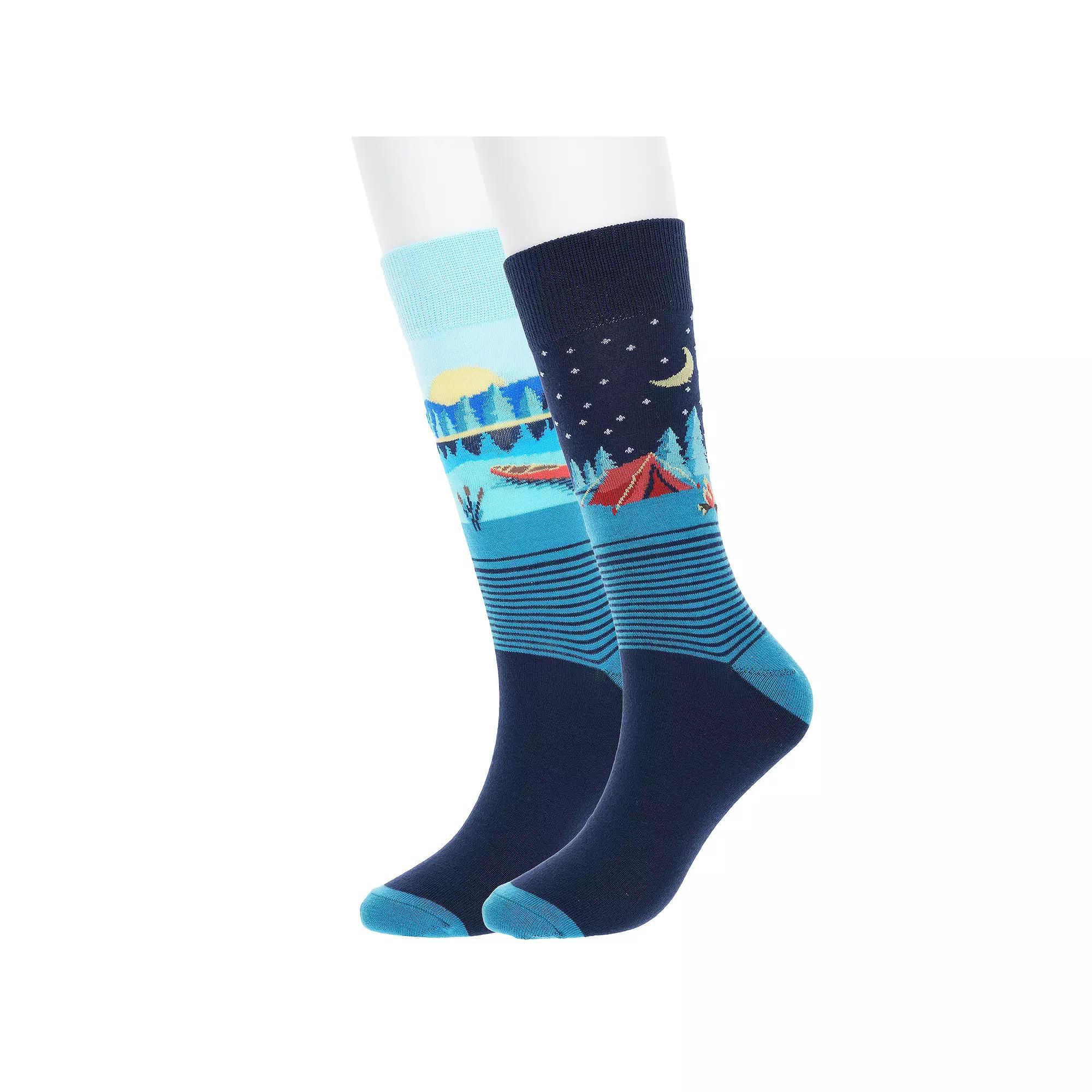 Men's 2-Pair Pack Novelty Crew Socks Set, Camping Product Image