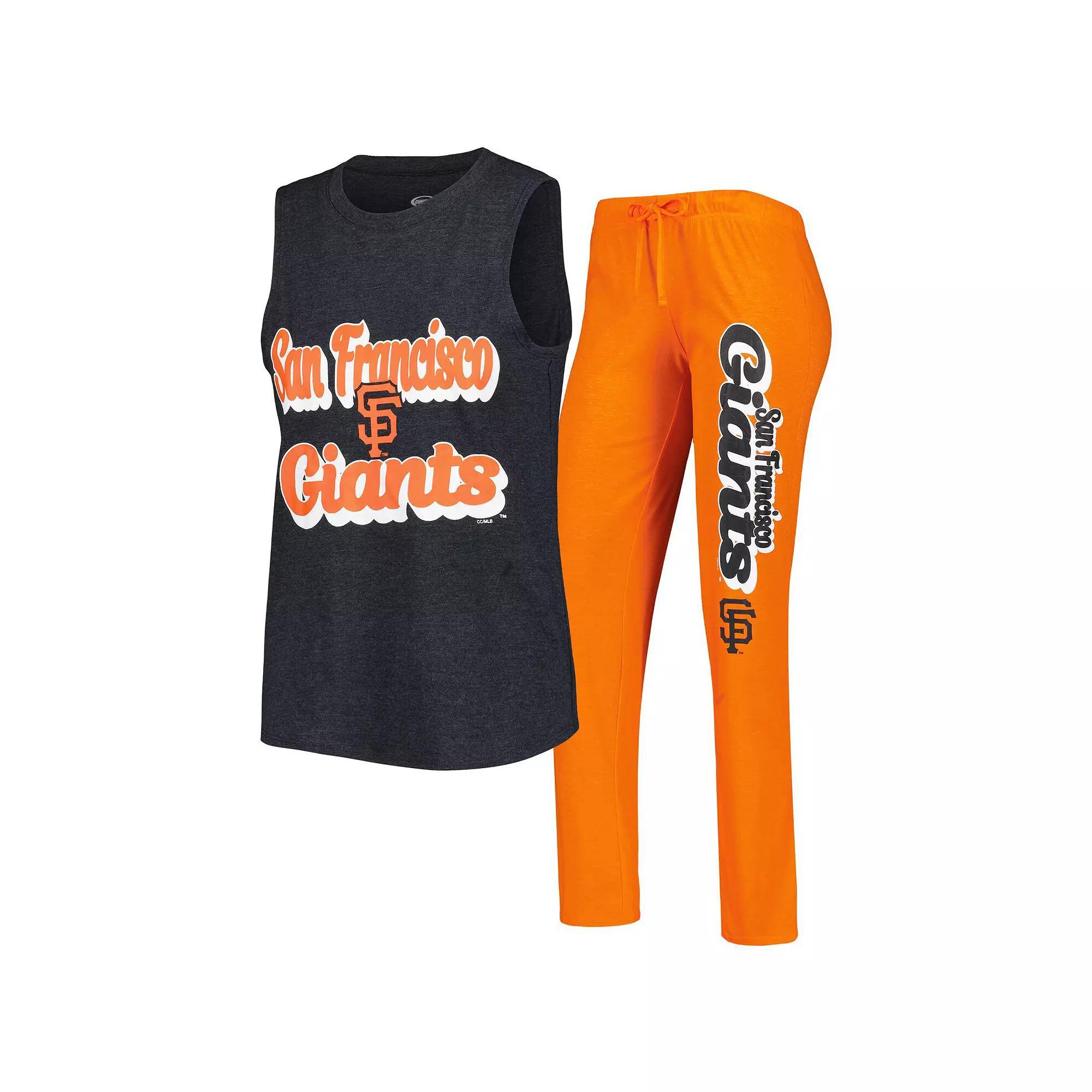 Women's Concepts Sport Orange/Black San Francisco Giants Wordmark Meter Muscle Tank Top & Pants Sleep Set, Size: Medium Product Image