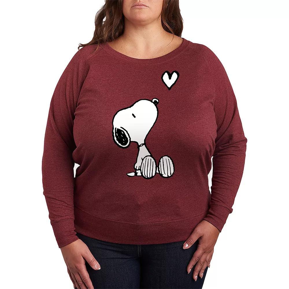 Plus Size Peanuts Valentines Snoopy Heart Graphic Tee, Womens Grey Maroon Product Image