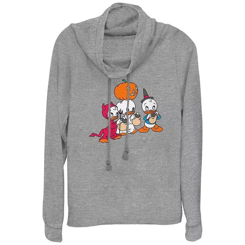 Disneys Huey Dewey Louie Trick Or Treating Womens Cowlneck Graphic Lightweight Long Sleeve Gray Grey Product Image