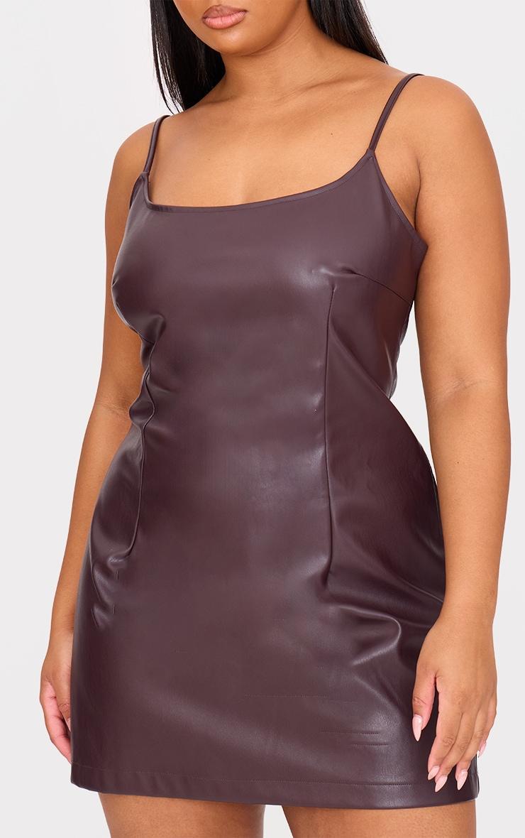 Plus Burgundy Strappy Pu Bodycon Dress Product Image