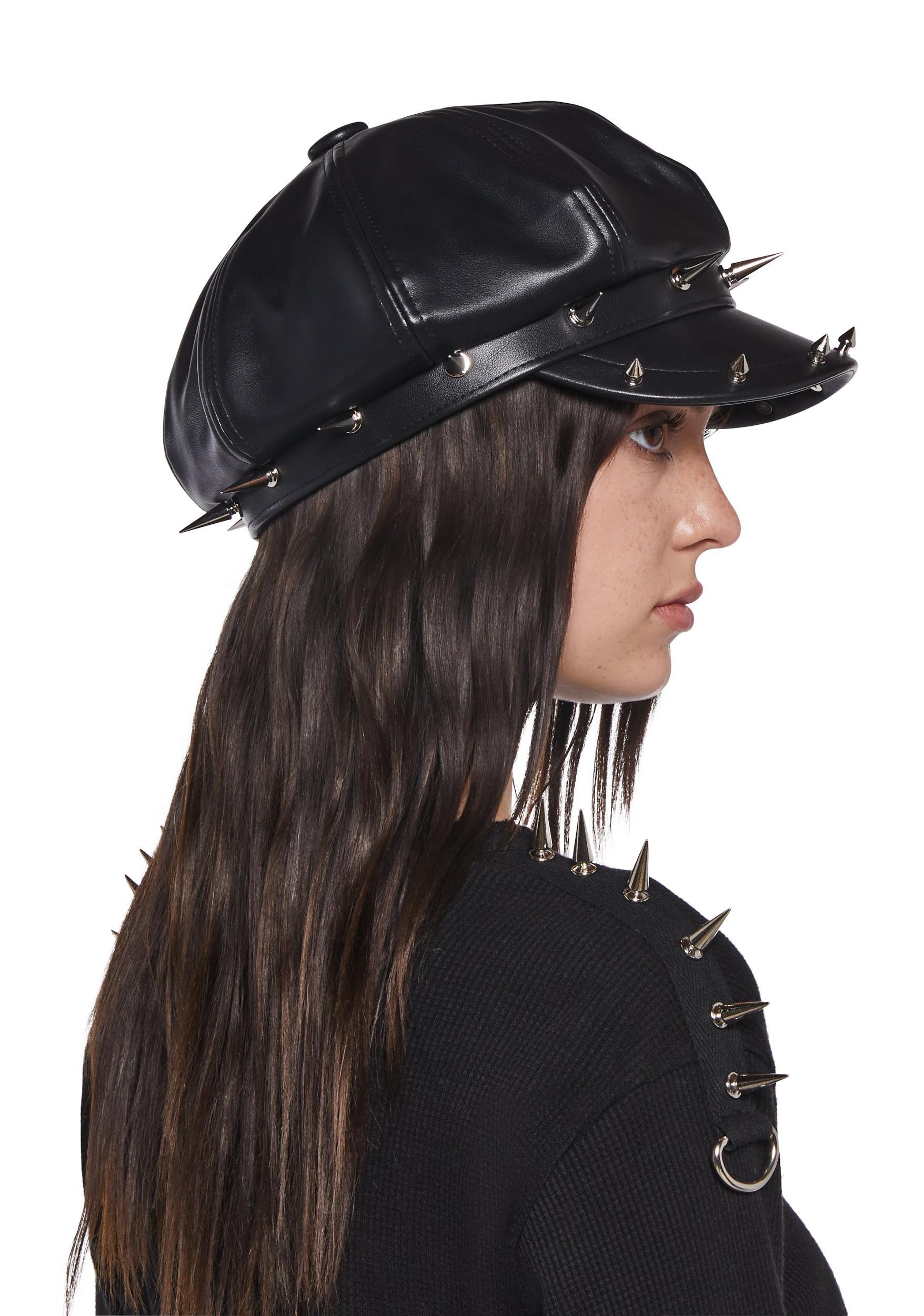 Vegan Leather Spiked Hat Widow - Black Product Image
