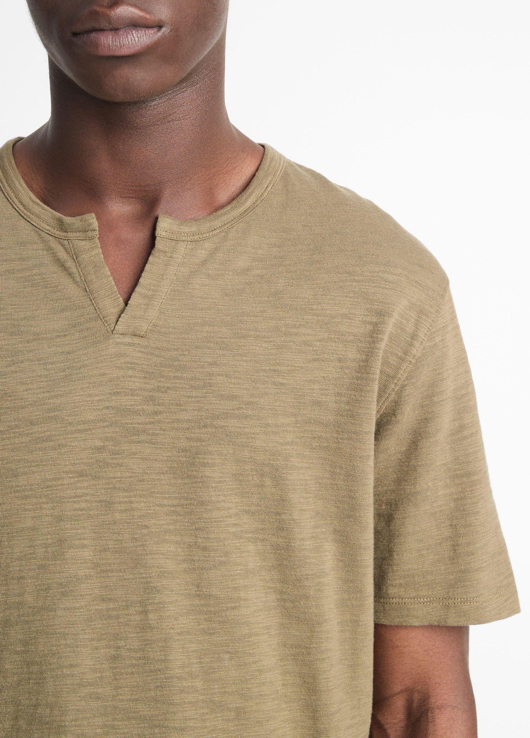 Mens Slub Cotton Split-Neck T-Shirt, Midnight Sky, Size M Vince Product Image