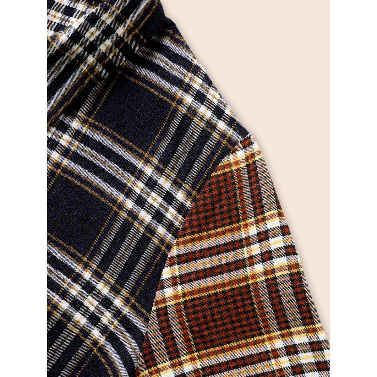 Plus Size Shirt Collar Plaid Contrast Belted Dress Multicolor Women Casual Belted Shirt collar Long Sleeve Curvy BloomChic 22-24/3X Product Image