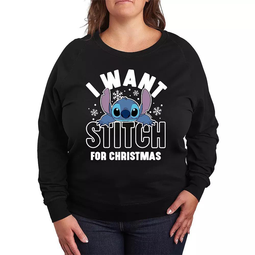 Disneys Lilo & Stitch Plus Size A Stitch For Christmas French Terry Long Sleeve Tee, Womens Product Image
