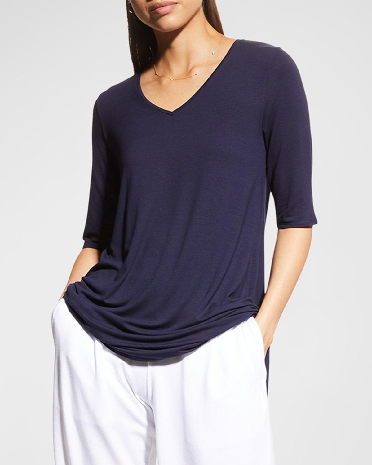 V-Neck Elbow-Sleeve Viscose Jersey Tunic Product Image