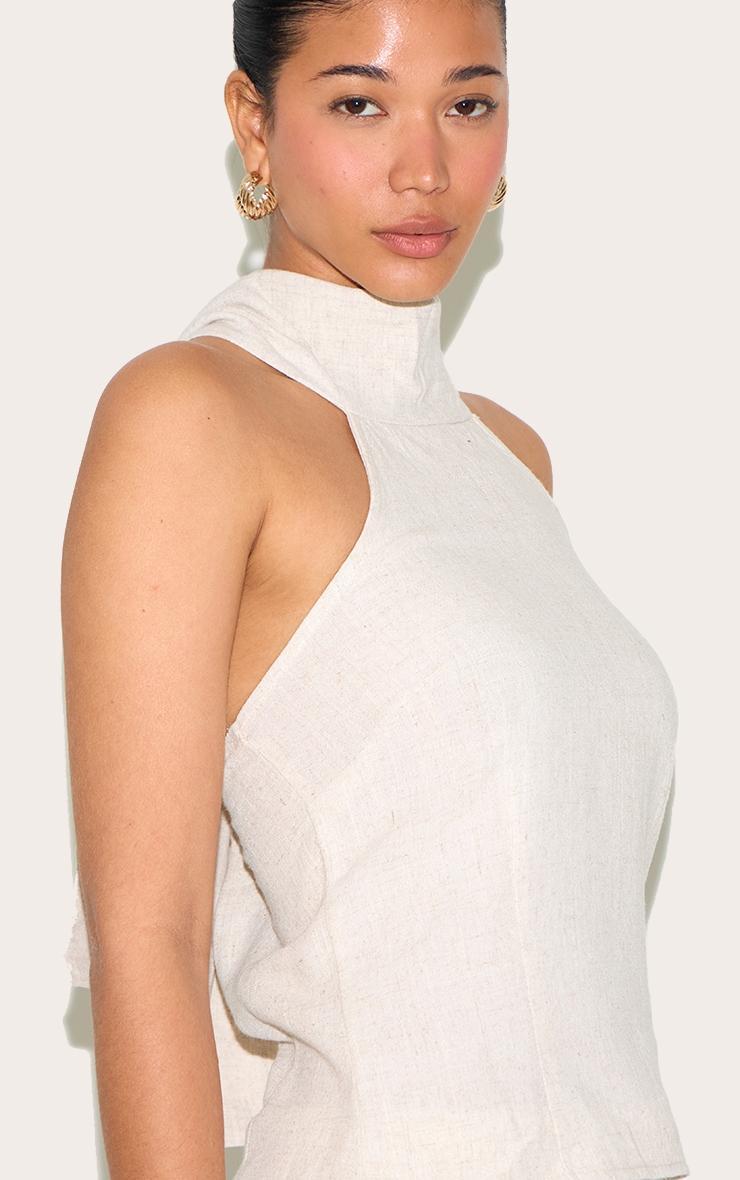 Beige Halterneck Lightweight Woven Top Product Image