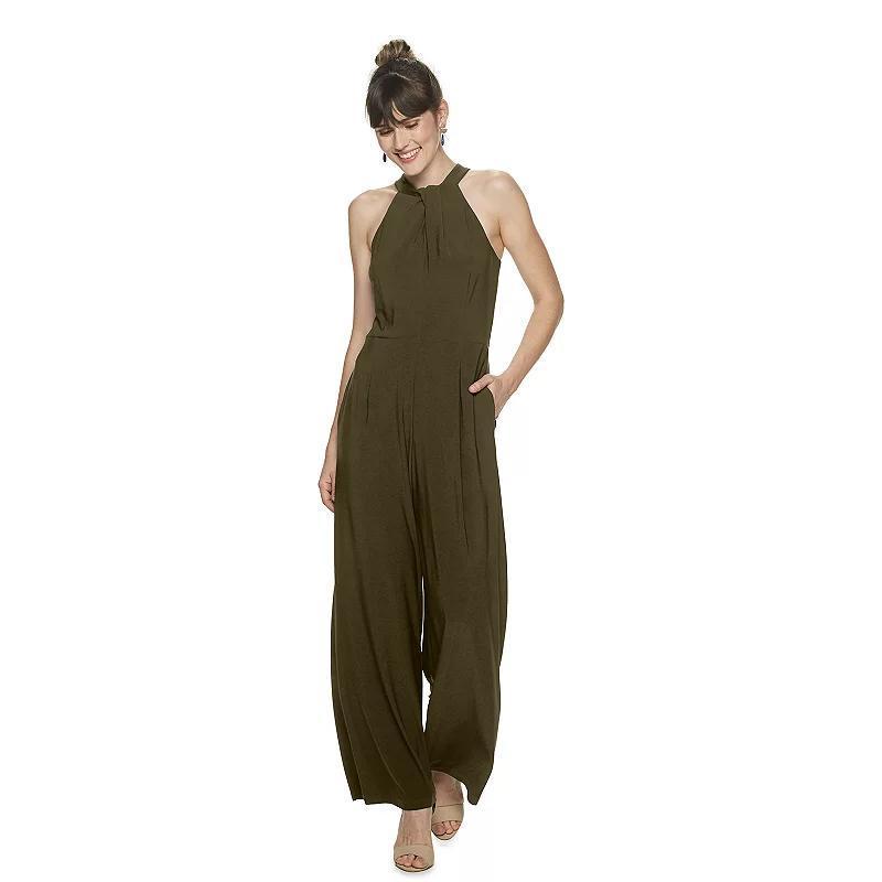 Women's Nina Leonard Wide-Leg Halter Jumpsuit, Size: XL, Green Product Image