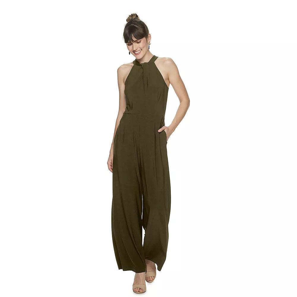 Women's Nina Leonard Wide-Leg Halter Jumpsuit, Size: XL, Green Product Image
