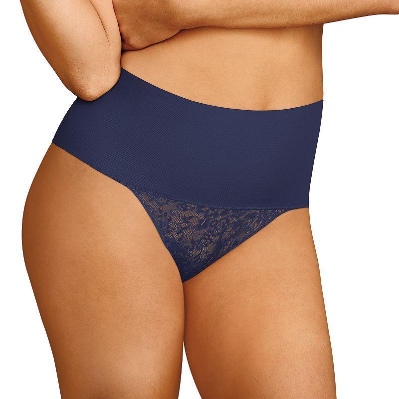 Maidenform Firm Control Shapewear Tame Your Tummy Lace Thong Panty 0049, Women's, Size: Medium, Nude Transparent Lace Product Image