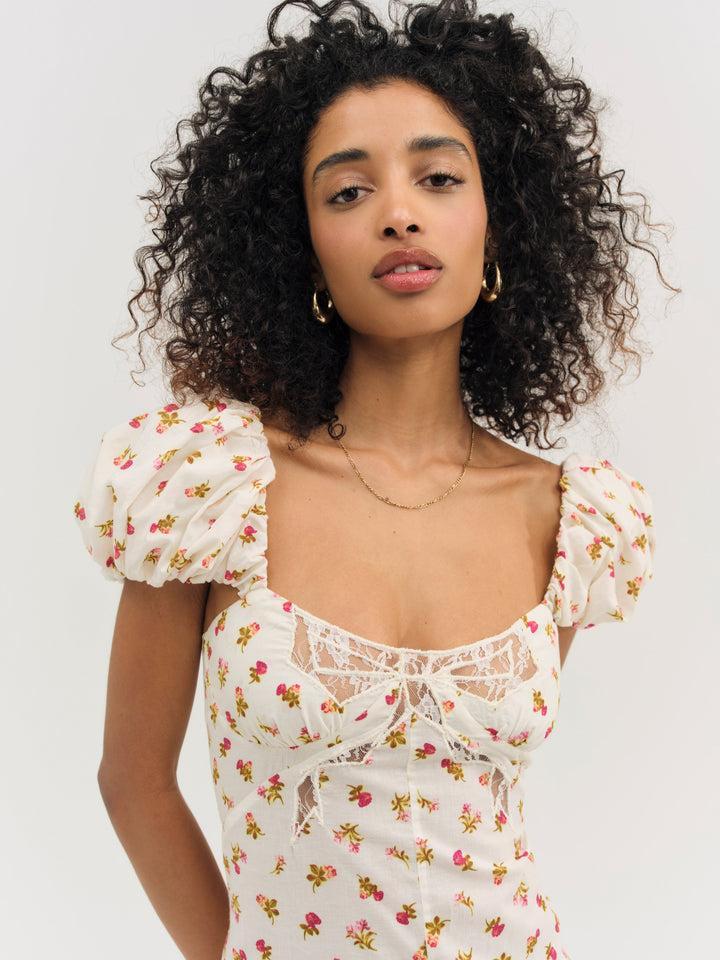 Adahlia Floral Midi Dress — Ivory Product Image