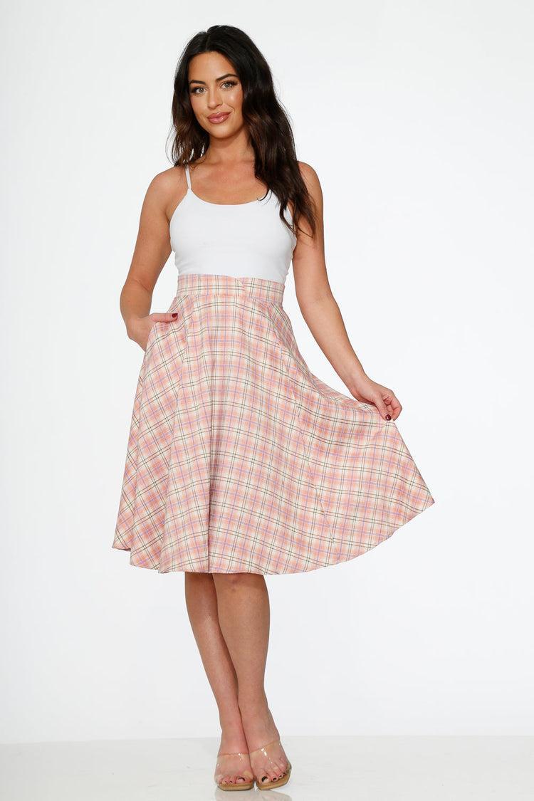 Pink Plaid Swing Skirt Product Image