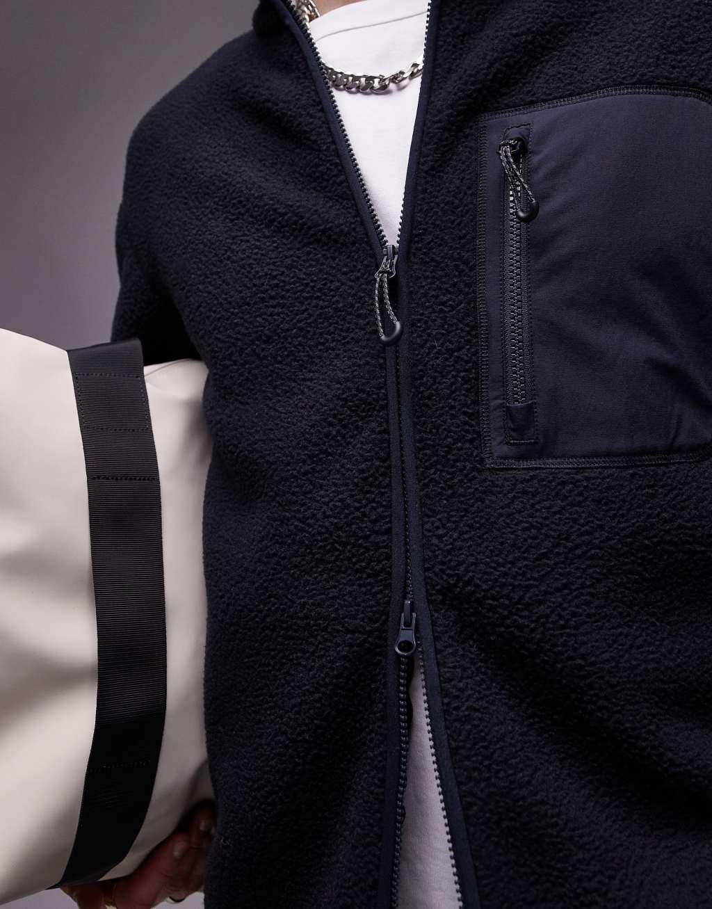 ARKET fleece pile jacket with two-way zip in dark blue  Product Image