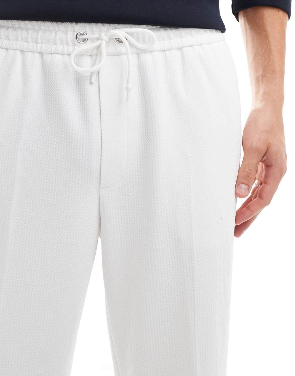 ASOS DESIGN pull on smart straight leg elasticated waist pants in white texture Product Image
