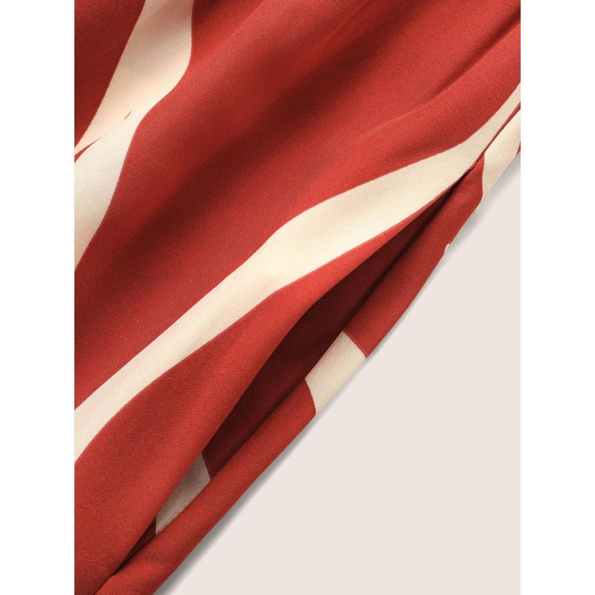 Plus Size Geometric Surplice Neck Tie Knot Midi Dress Rust Women At the Office Belted Flat collar with V-notch Short sleeve Curvy BloomChic 28/5X Product Image