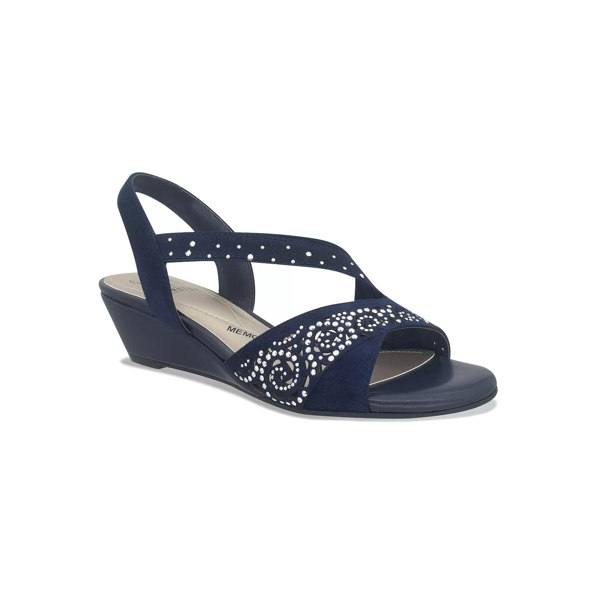 Impo Grace Stretch Womens Wedge Sandals Black Blue Product Image