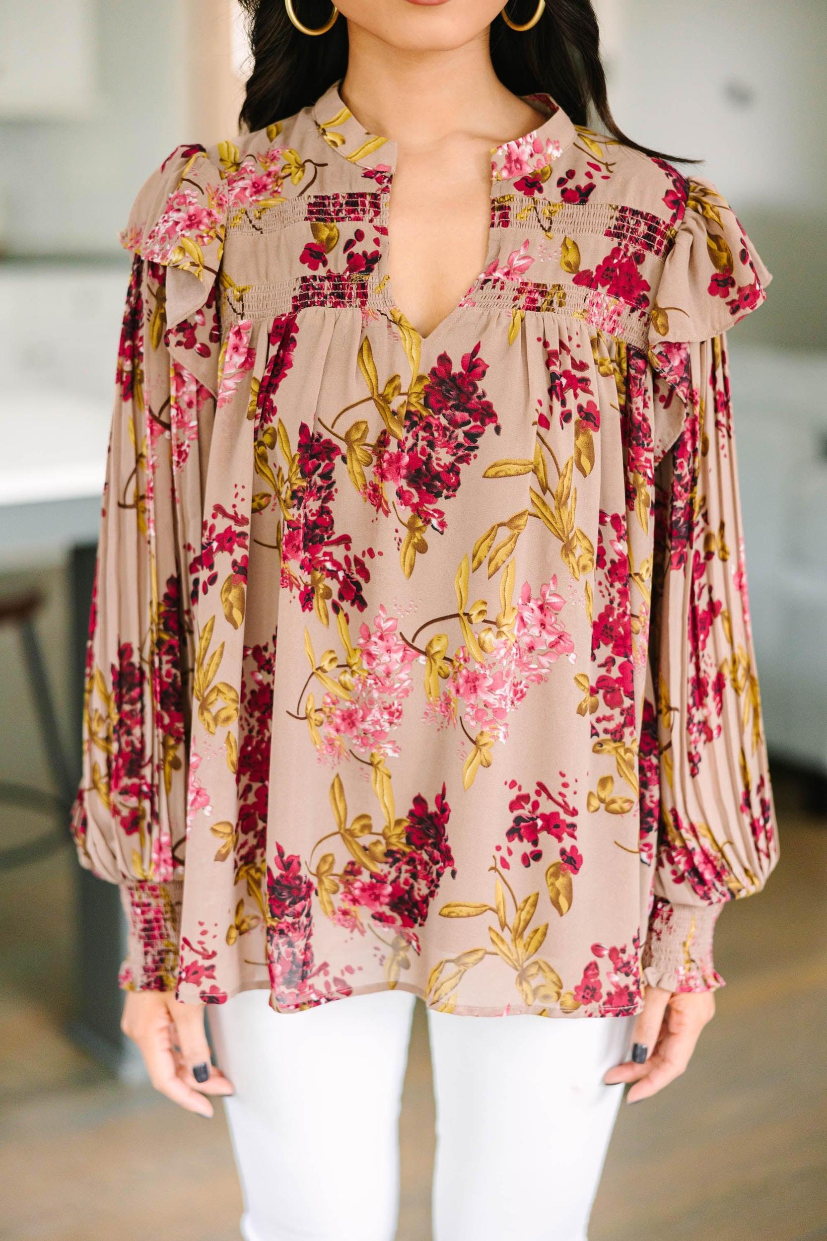 Feeling Your Best Latte Brown Floral Blouse Female Product Image