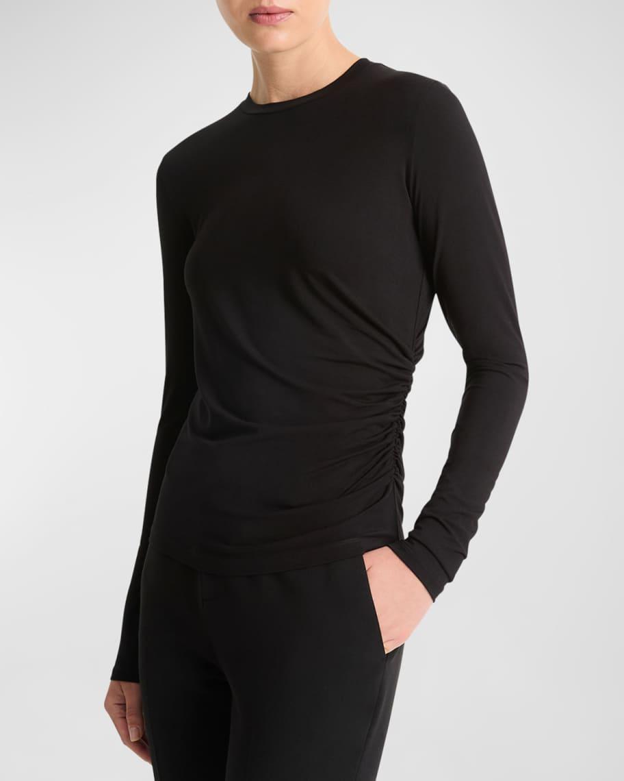Side Drape Long-Sleeve Crewneck Top Product Image