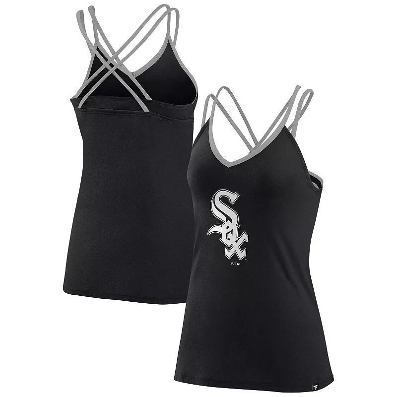 Women's Fanatics Branded Black Chicago White Sox Barrel It Up Cross Back V-Neck Tank Top, Size: 3XL Product Image