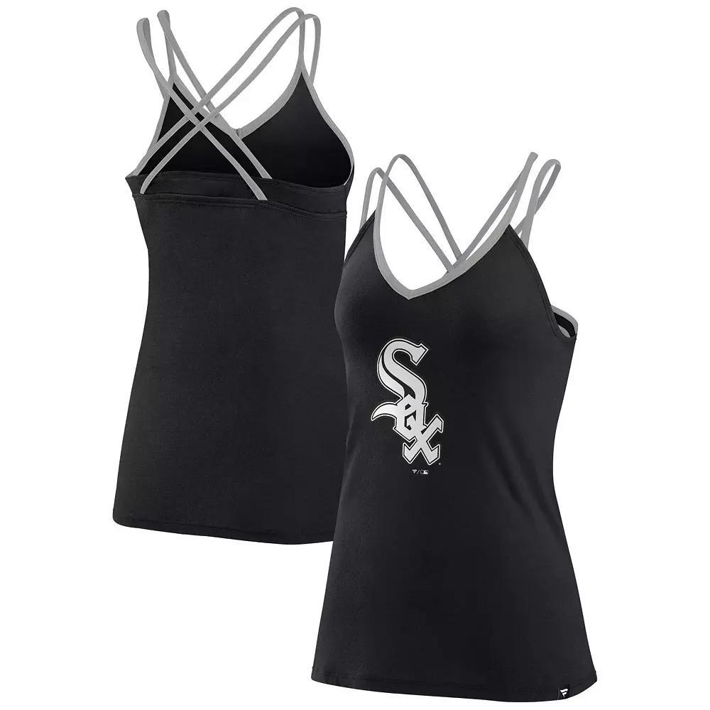 Women's Fanatics Branded Black Chicago White Sox Barrel It Up Cross Back V-Neck Tank Top, Size: 3XL Product Image