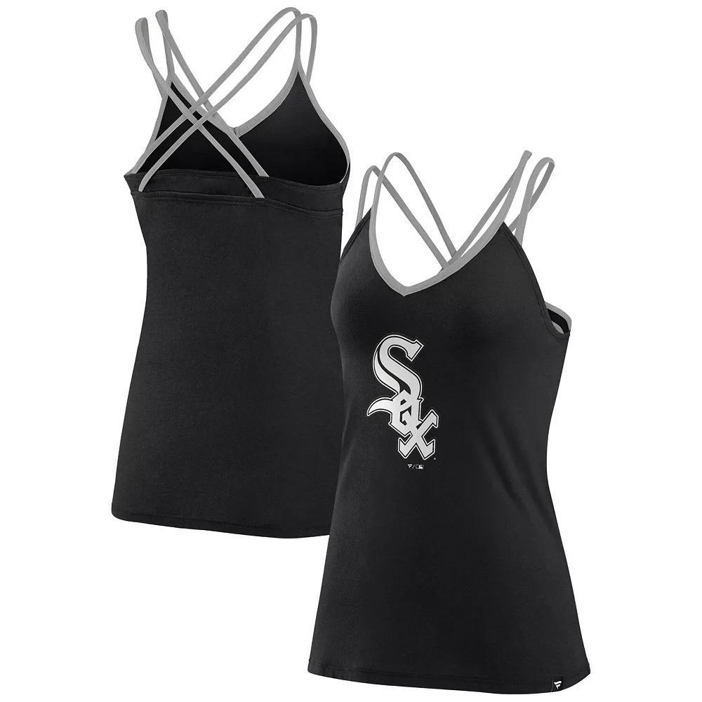 Women's Fanatics Branded Black Chicago White Sox Barrel It Up Cross Back V-Neck Tank Top, Size: 3XL Product Image