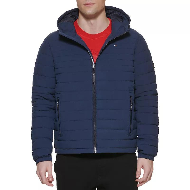 Men's Tommy Hilfiger Stretchy Hooded Puffer Jacket, Size: XL, Black Product Image