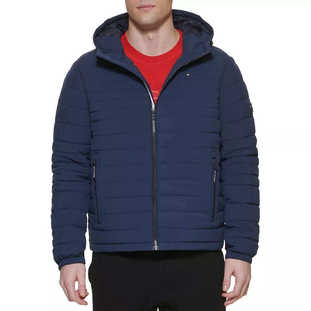 Men's Tommy Hilfiger Stretchy Hooded Puffer Jacket, Size: XL, Black Product Image