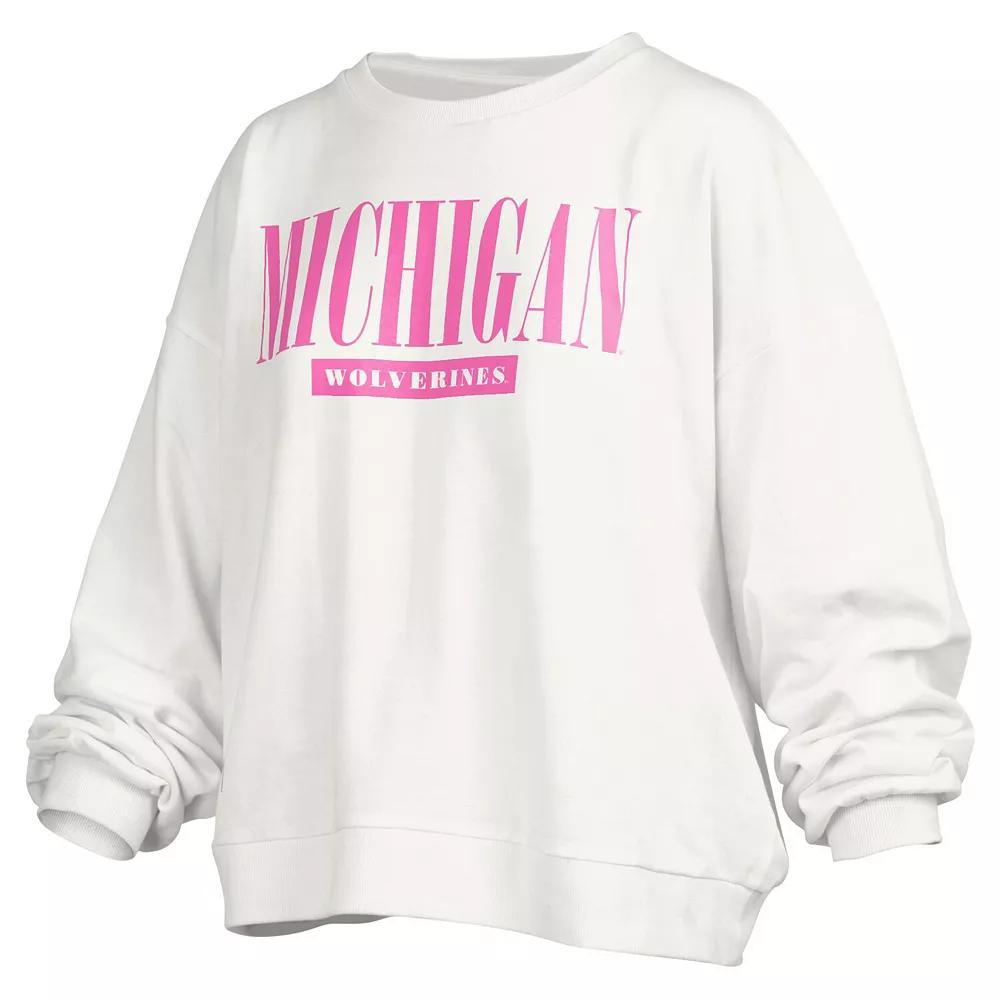 Women's Pressbox White Michigan Wolverines Sutton Janise Waist Length Oversized Pullover Sweatshirt, Size: XL Product Image