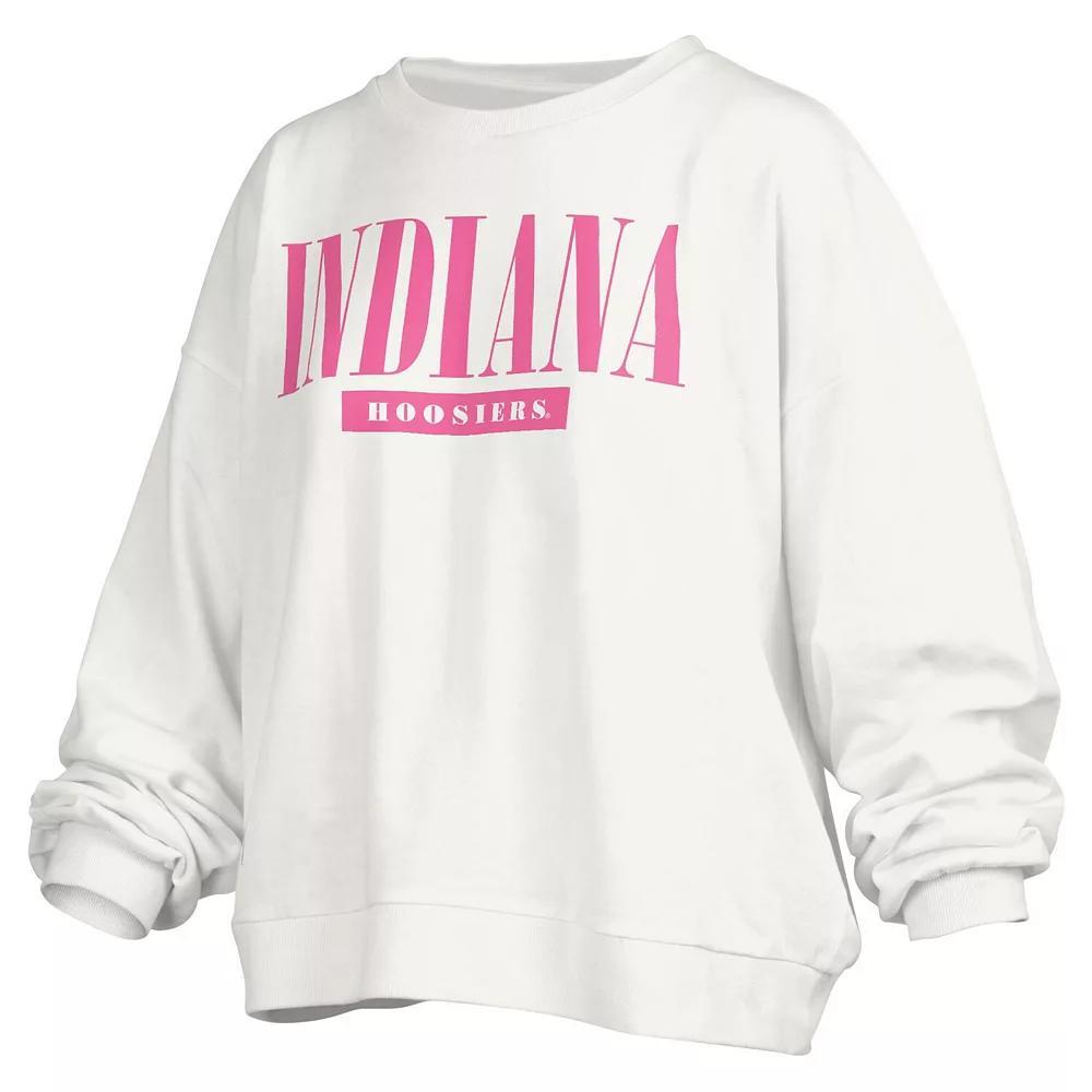 Women's Pressbox White Indiana Hoosiers Sutton Janise Waist Length Oversized Pullover Sweatshirt, Size: Large Product Image