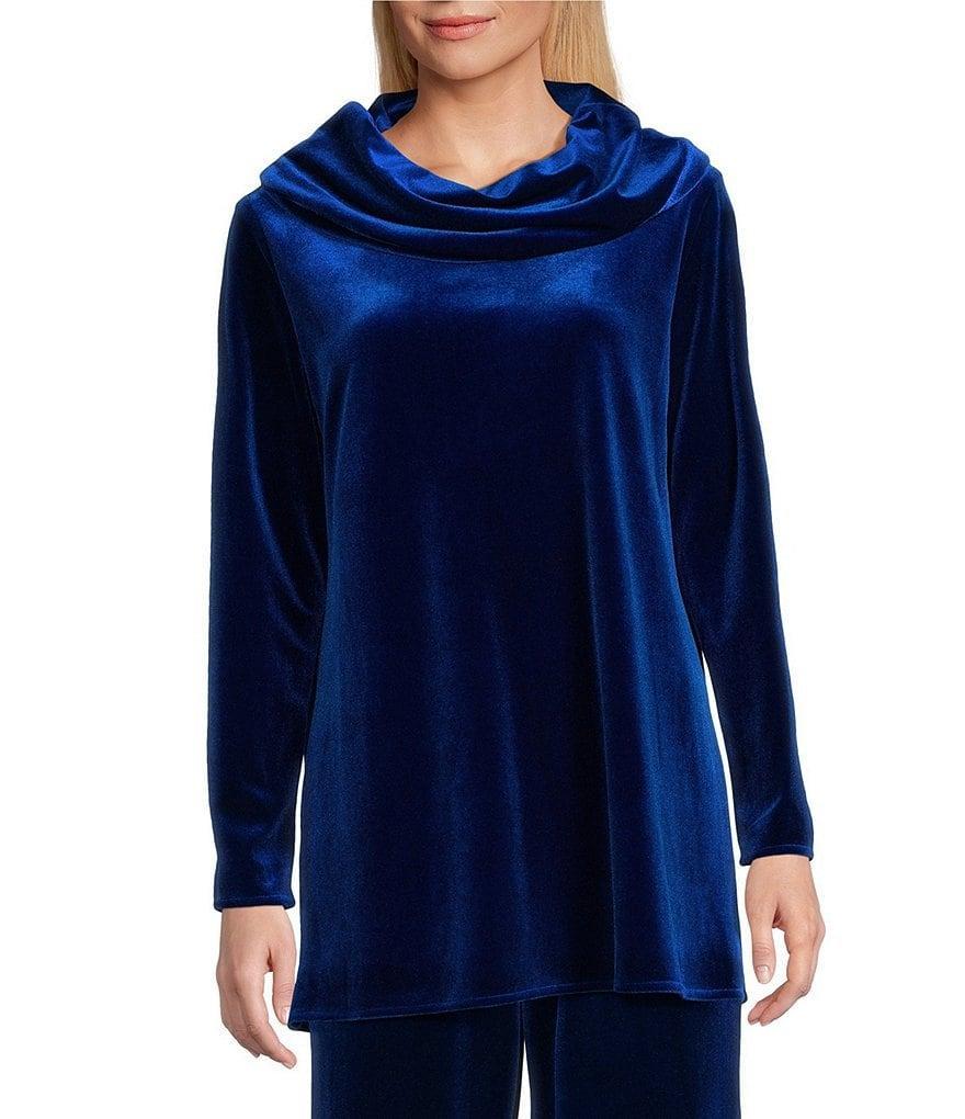 Caroline Rose Stretch Velvet Knit Cowl Neck Long Sleeve Tunic Product Image