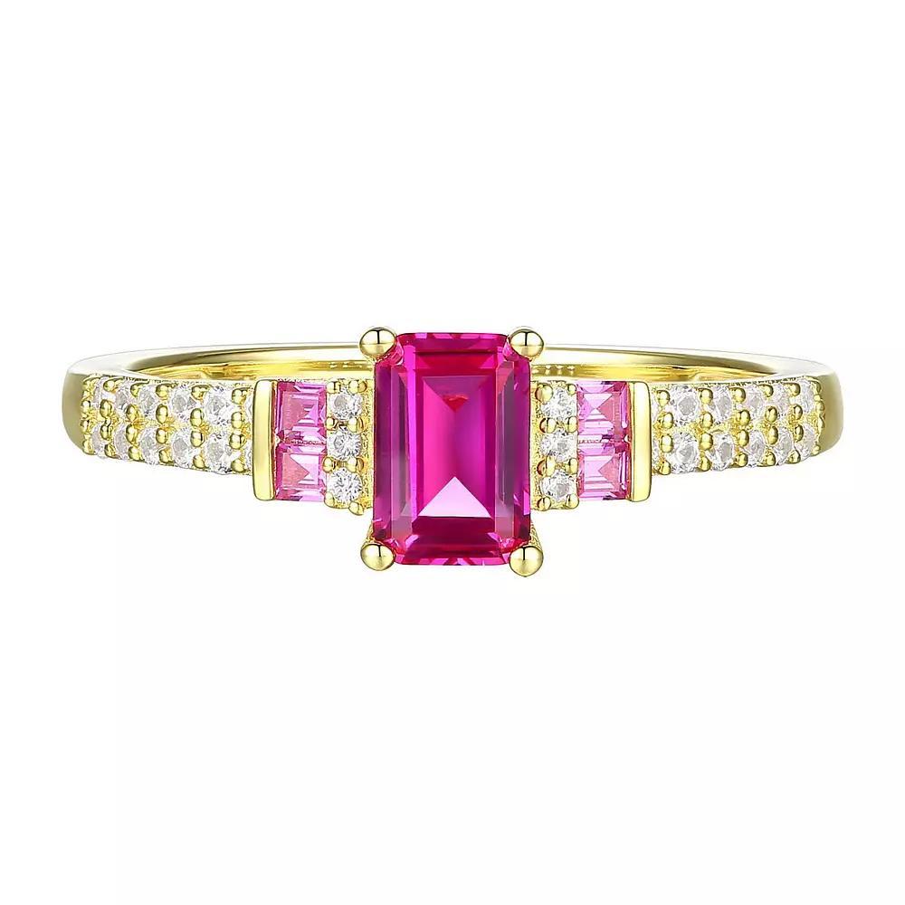 14k Gold Over Silver Lab-Created Ruby, Lab-Created White Sapphire Solitaire Ring, Women's, Size: 7, Gold Tone Product Image
