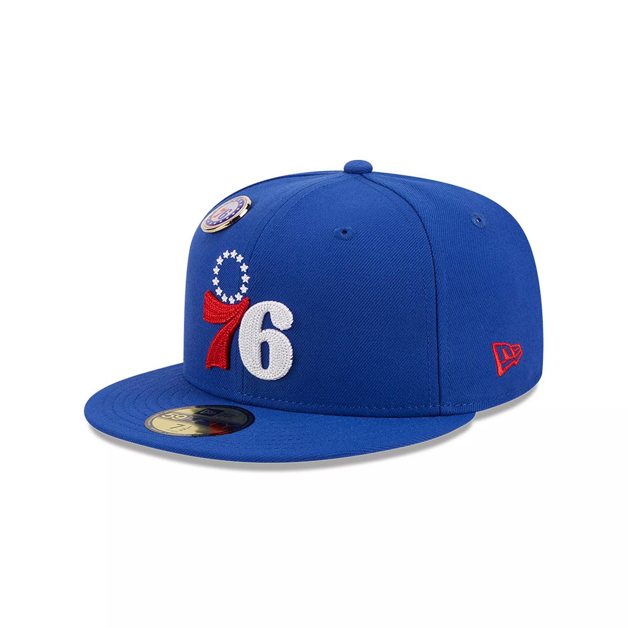 Men's New Era Royal Philadelphia 76ers Chainstitch Logo Pin 59FIFTY Fitted Hat, Size: 7 1/4, 76r Blue Product Image