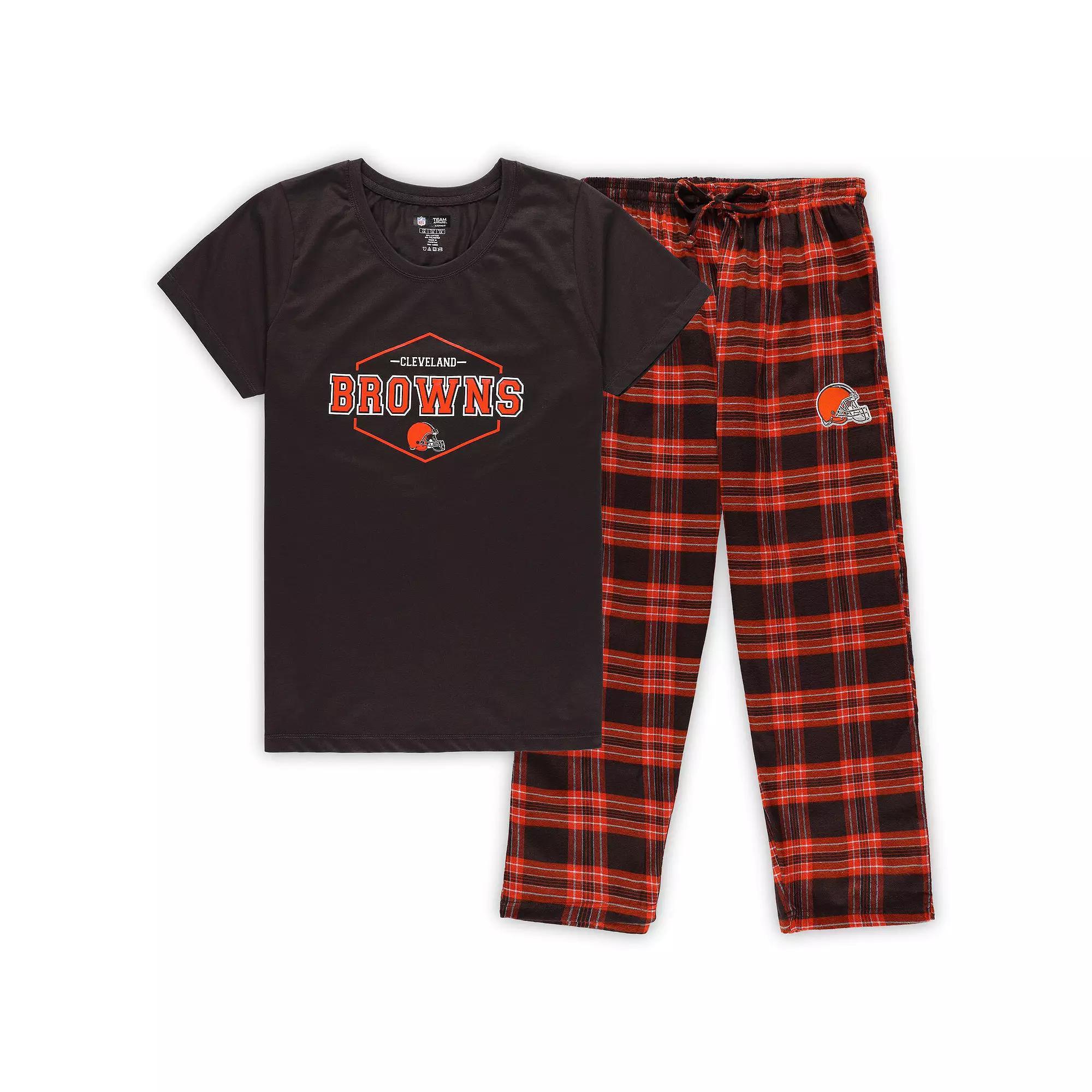 Women's Concepts Sport Brown/Orange Cleveland Browns Plus Size Badge T-Shirt & Pants Sleep Set, Size: 1XL Product Image