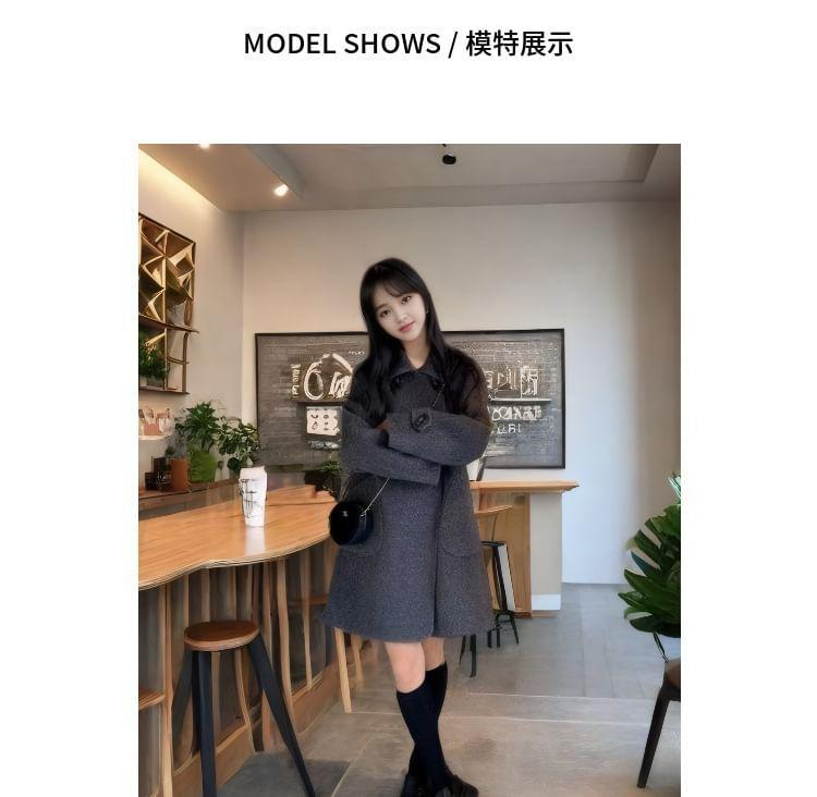 Collared Plain Double Breasted Coat Product Image