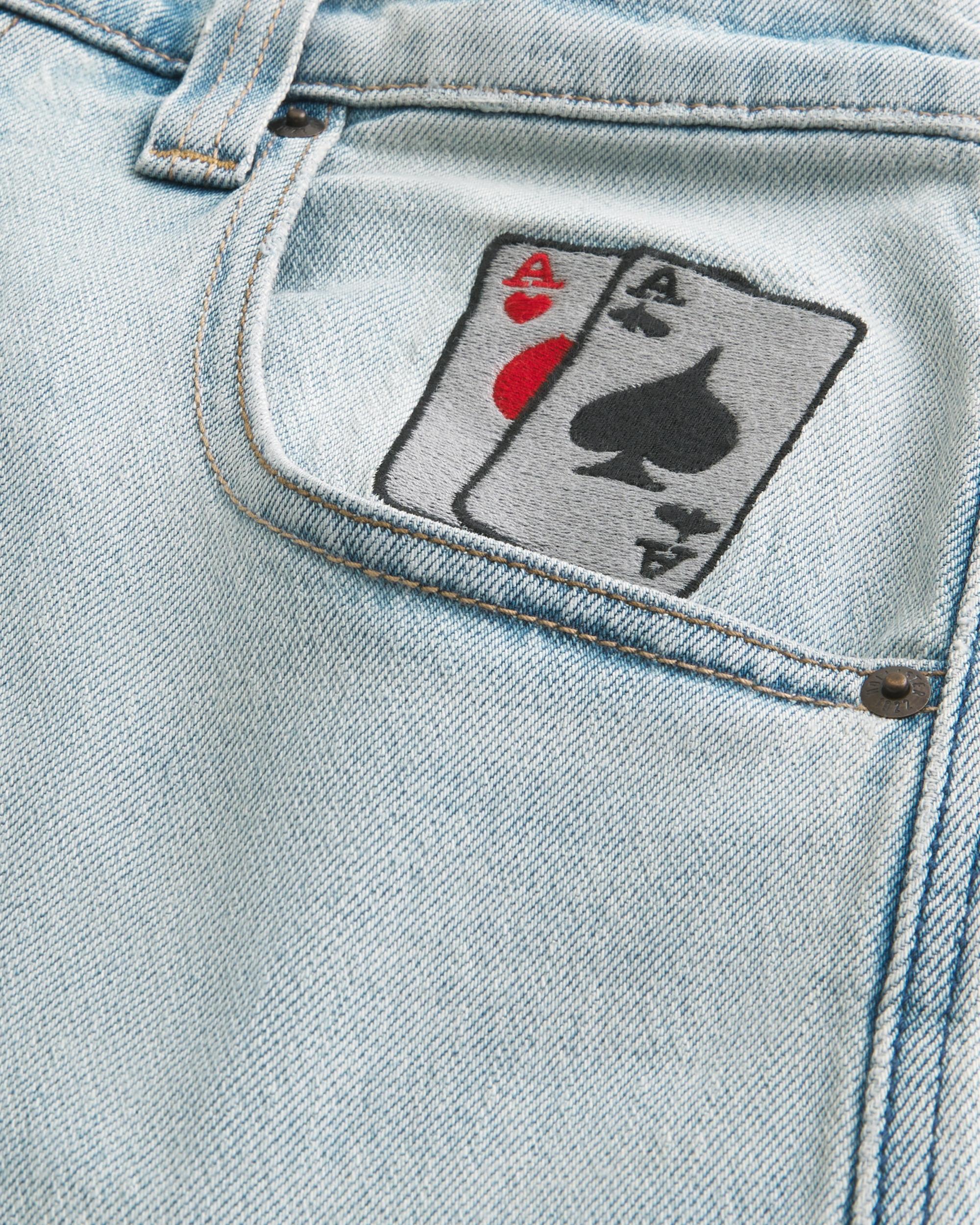 Light Wash Playing Card Graphic Skater Baggy Jeans Product Image